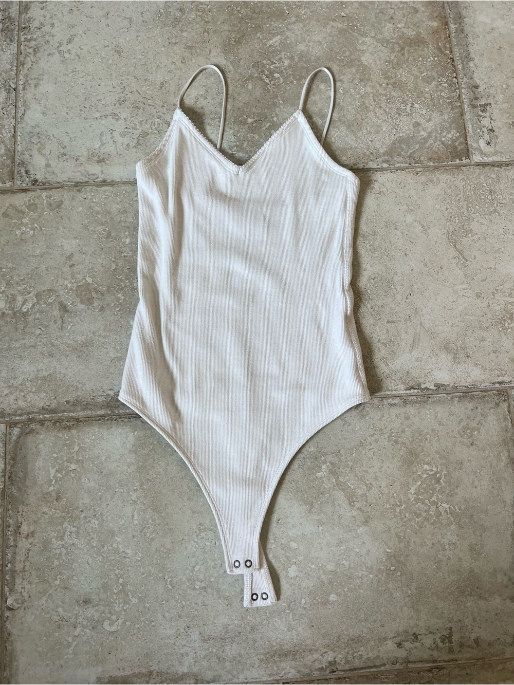 Abercrombie Spaghetti Strap White Ribbed Bodysuit
